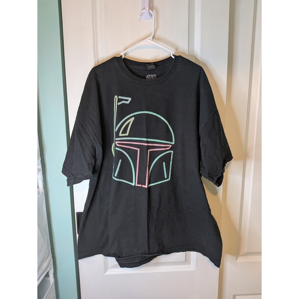 Star Wars Boba Fett Neon Helmet Graphic T-Shirt Black 3XL Cotton Short Sleeve